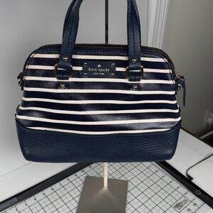 Kate Spade Navy and White Striped Royal Blue Satchel. Slight edge wear.